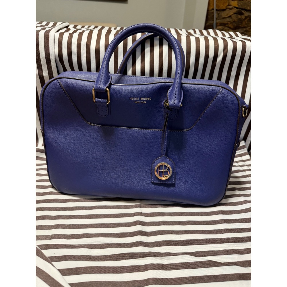 Henri Bendel West 57th Satchel Royal Blue Saffiano Leather Gold Hardware Bag